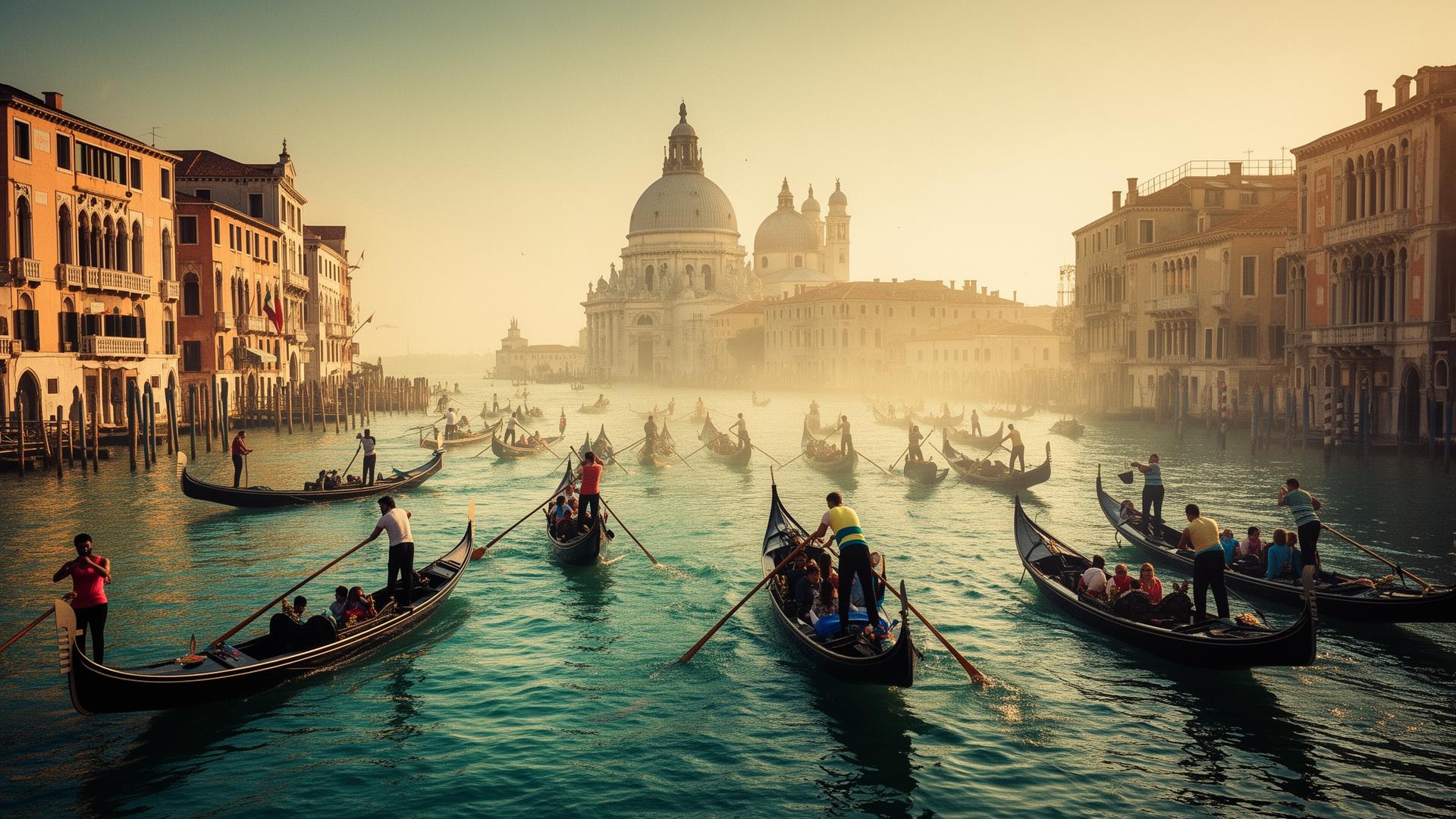 Boote auf dem Canal Grande während der Vogalonga in Venedig